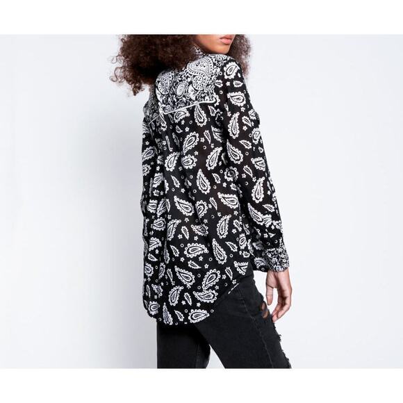 One‎ Teaspoon Hand Batik Paisley Western Shirt - Black NWT Size XS - Picture 7 of 11